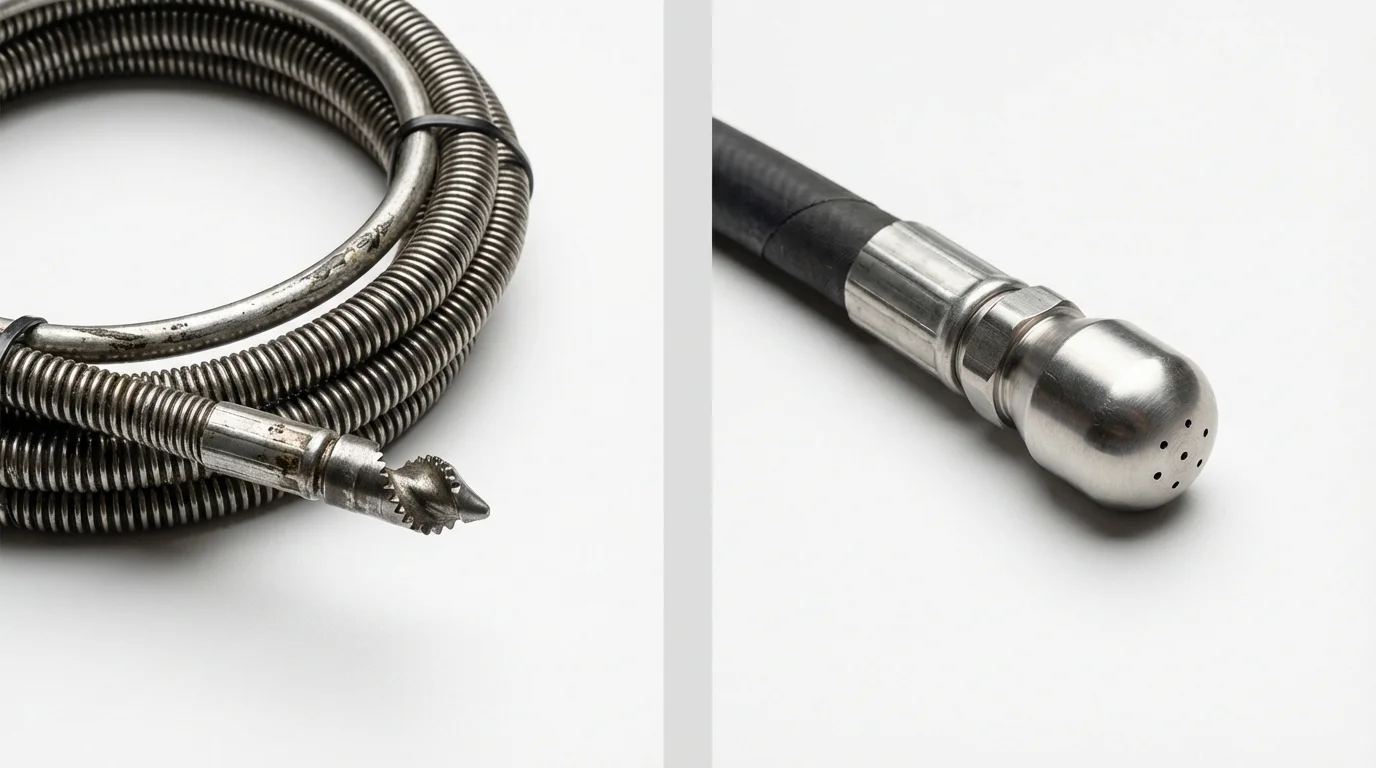 Drain snake cable and hydro jetting nozzle used for drain cleaning in Bristol, PA
