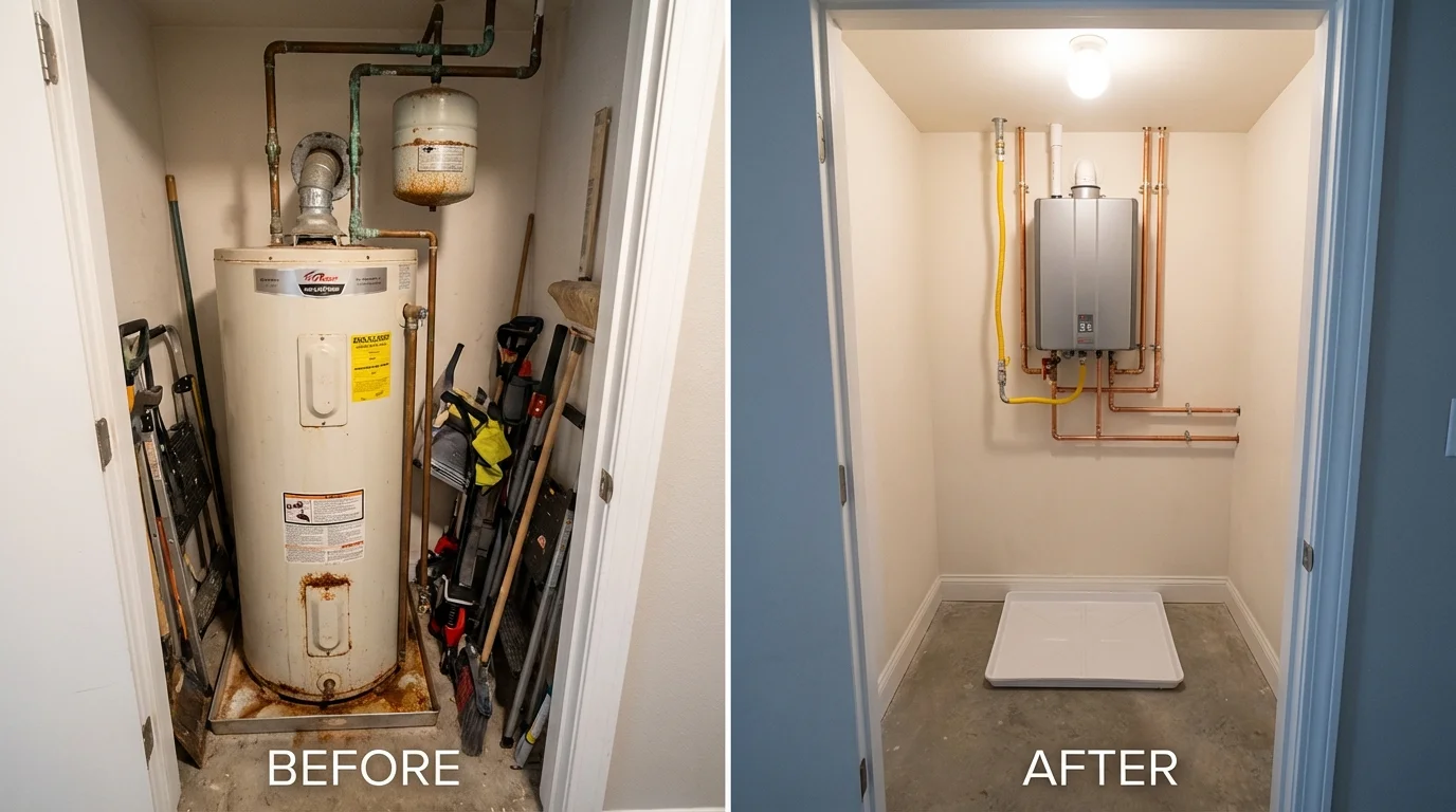 Tank water heater versus wall-mounted tankless unit comparison for Bristol, PA homeowners