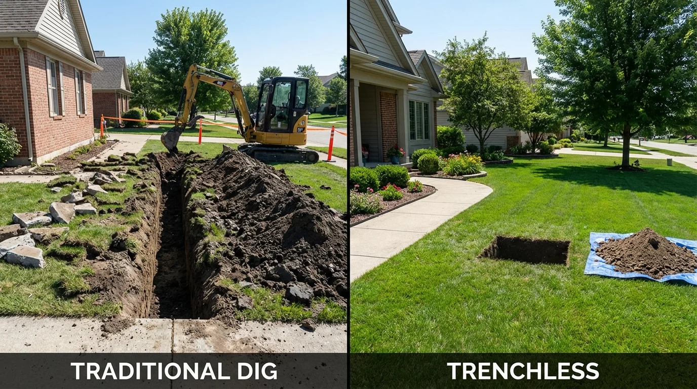 Trenchless sewer repair with minimal yard damage versus traditional excavation in Bristol, PA